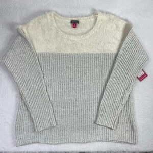 Vince Camuto 2 Tone Mixed Media Pullover Sweater Cream and Gray